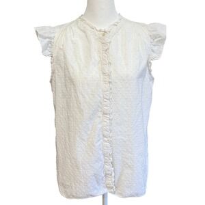 LOFT Womens White Floral Embroidered Ruffle Sleeveless Top Size M Cottagecore